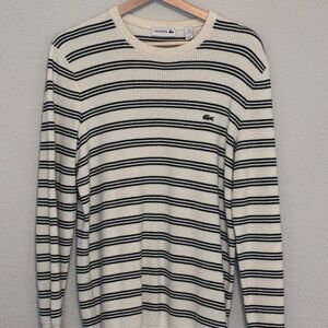 Lacoste Men's Crewneck Sweater - Black and Cream Stripes - Size L